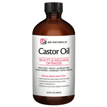 100% Pure Organic Castor Oil – Hair & Skin Care, Hexane-Free, Cold Pressed, 500ml Glass Bottle