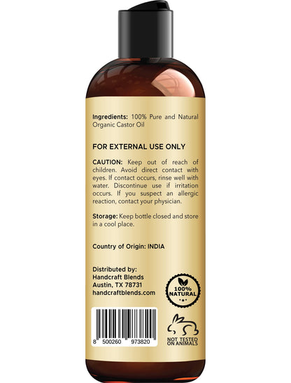 Handcraft Blends Organic Castor Oil 8 Fl Oz | 100% Pure and Natural | Premium Grade Carrier Oil | Hair, Eyelashes and Eyebrows | Hair and Body | Expeller-Pressed | Hexane-Free