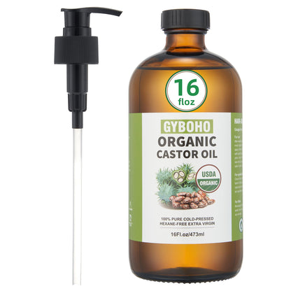 Organic Castor Oil 16oz – Cold Pressed, Glass Bottle | Hair Growth & Liver Detox