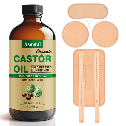 Castor Oil Organic Cold Pressed – 8oz Glass Bottle | 4 Pack Wrap | Organic Cotton