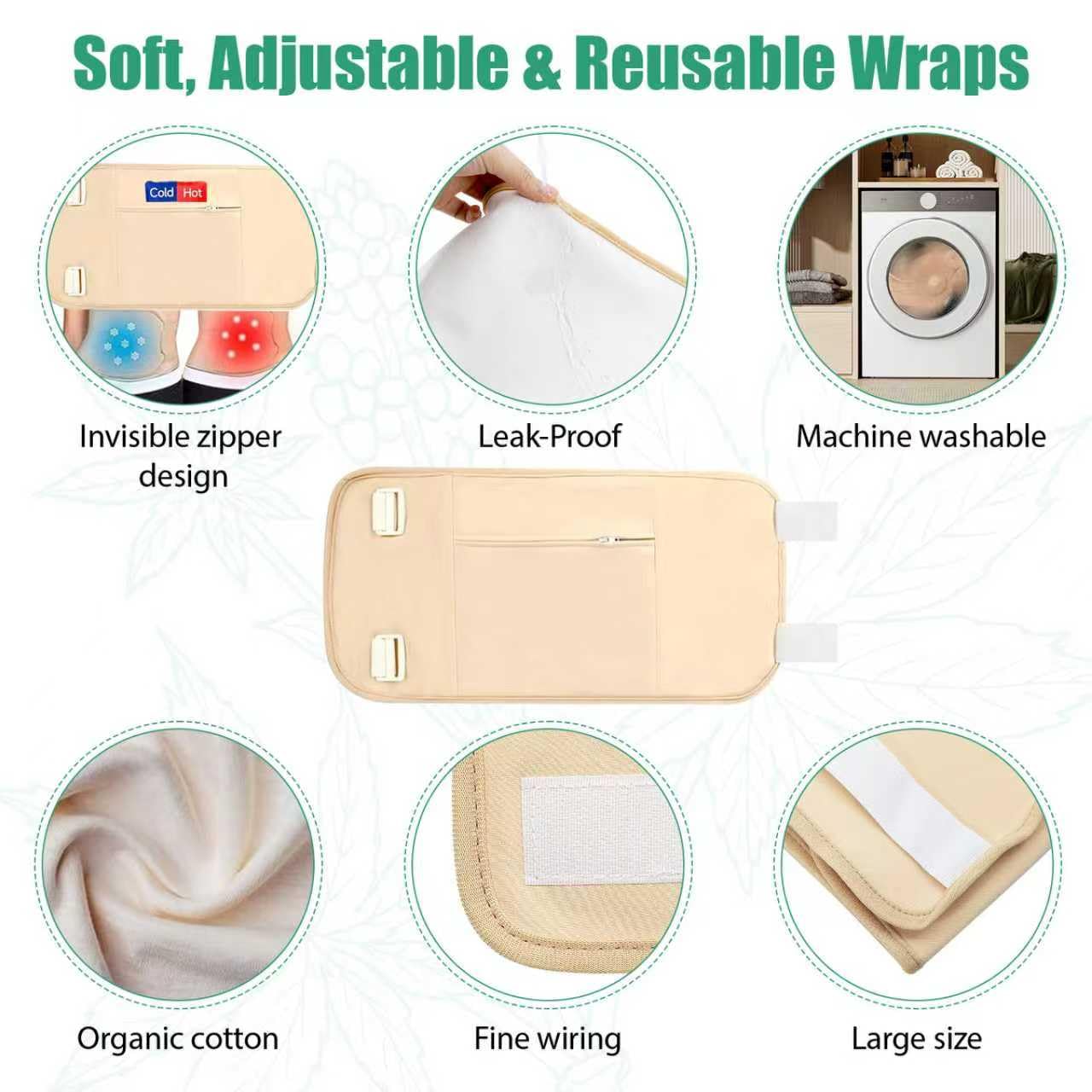 Castor Oil Pack Wrap Full-Body Set – Organic 8 oz Castor Oil, Reusable Cotton Wraps, Leak-Proof & Adjustable