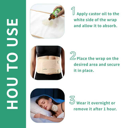 Castor Oil Pack Wrap Full-Body Set – Organic 8 oz Castor Oil, Reusable Cotton Wraps, Leak-Proof & Adjustable