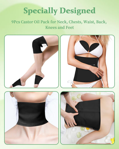 Organic Castor Oil Pack Kit – 9 Pcs Reusable Wraps (Adjustable)