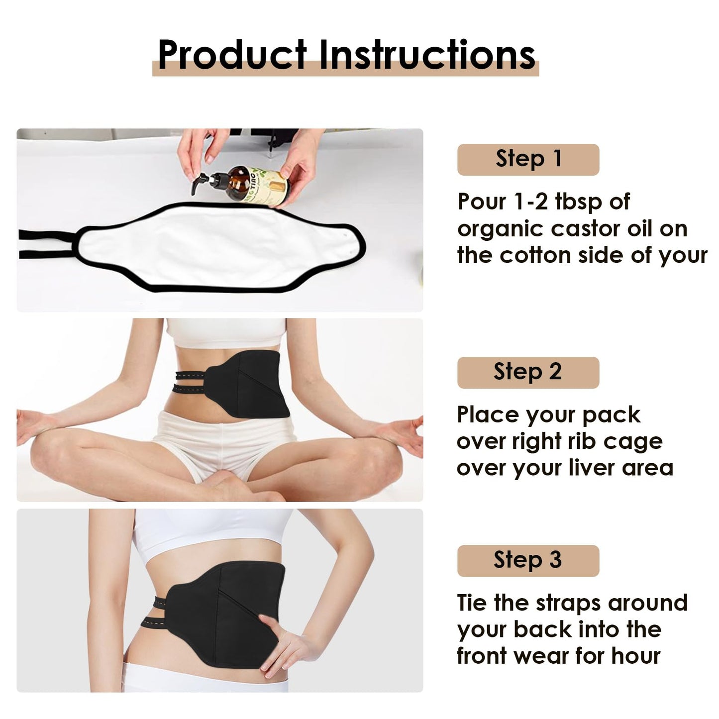 Castor Oil Pack Wrap - 8 Pcs Organic Cotton Kit with Reusable Pads