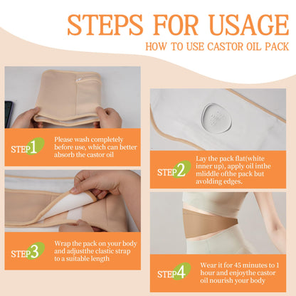 Castor Oil Pack Wrap Organic Cotton – 8-Piece Reusable Kit (Oil Not Included)
