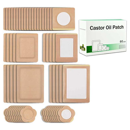60 Pcs Castor Oil Pack Patches – 4 Sizes, Disposable Self-Adhesive Breathable Organic Cotton Pads