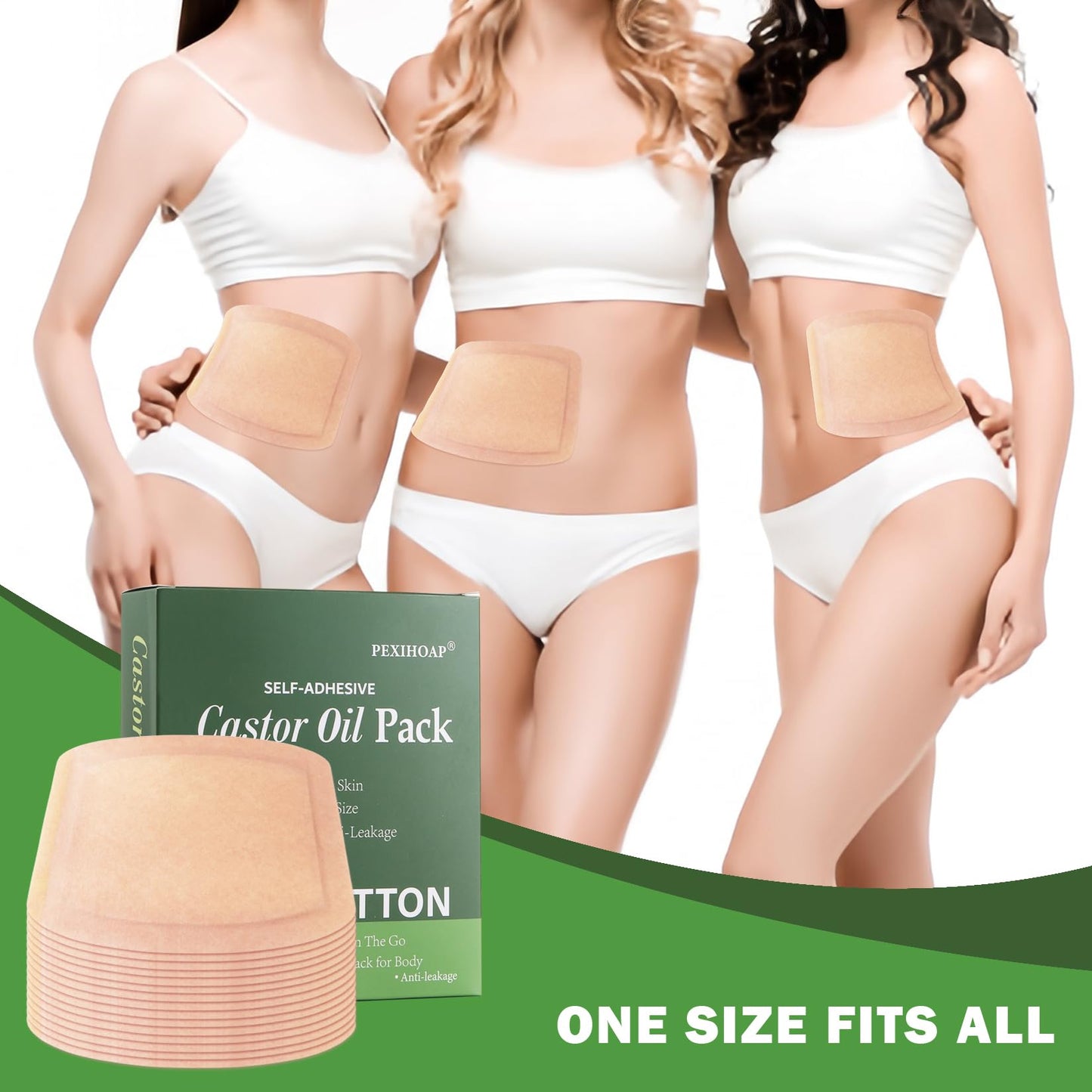 30Pcs Adhesive Castor Oil Pack Wrap – Organic Cotton Patch for Waist, Back, Neck, Arm, Belly | Leak-Proof