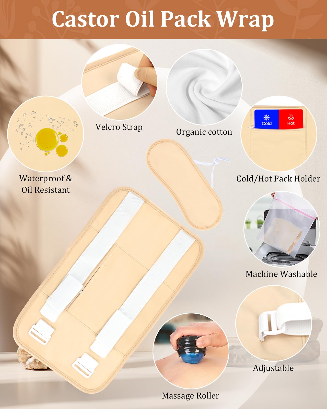Castor Oil Pack Wrap + Organic Castor Oil (8oz) - Reusable Body Packs