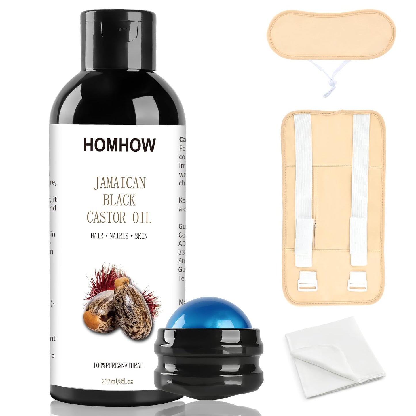 Castor Oil Pack Wrap + Organic Castor Oil (8oz) - Reusable Body Packs