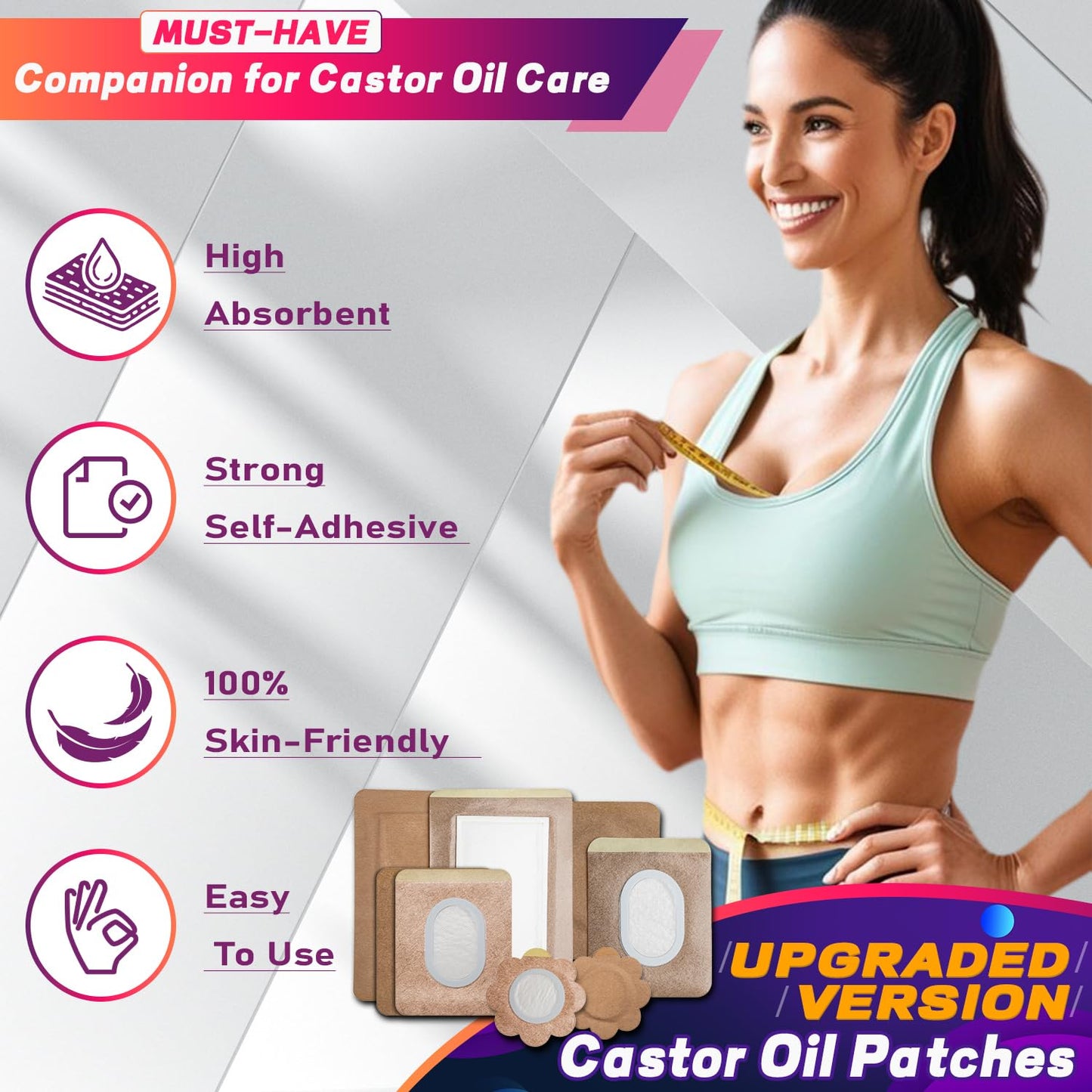 Castor Oil Pack Wrap Patch - Organic Cotton Belly Button Patch (30 Pcs) | Disposable Self-Adhesive Abdominal Pads