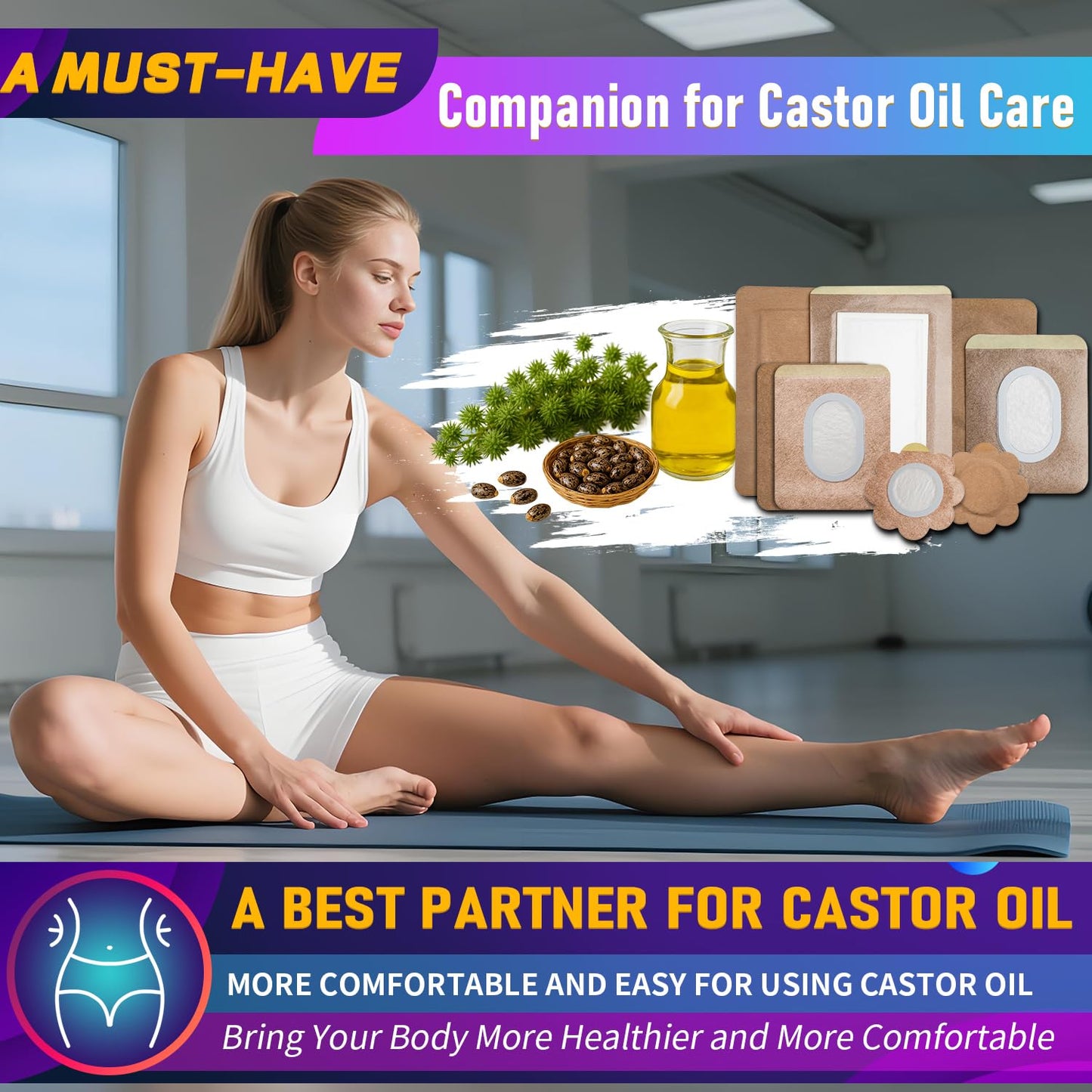 Castor Oil Pack Wrap Patch - Organic Cotton Belly Button Patch (30 Pcs) | Disposable Self-Adhesive Abdominal Pads