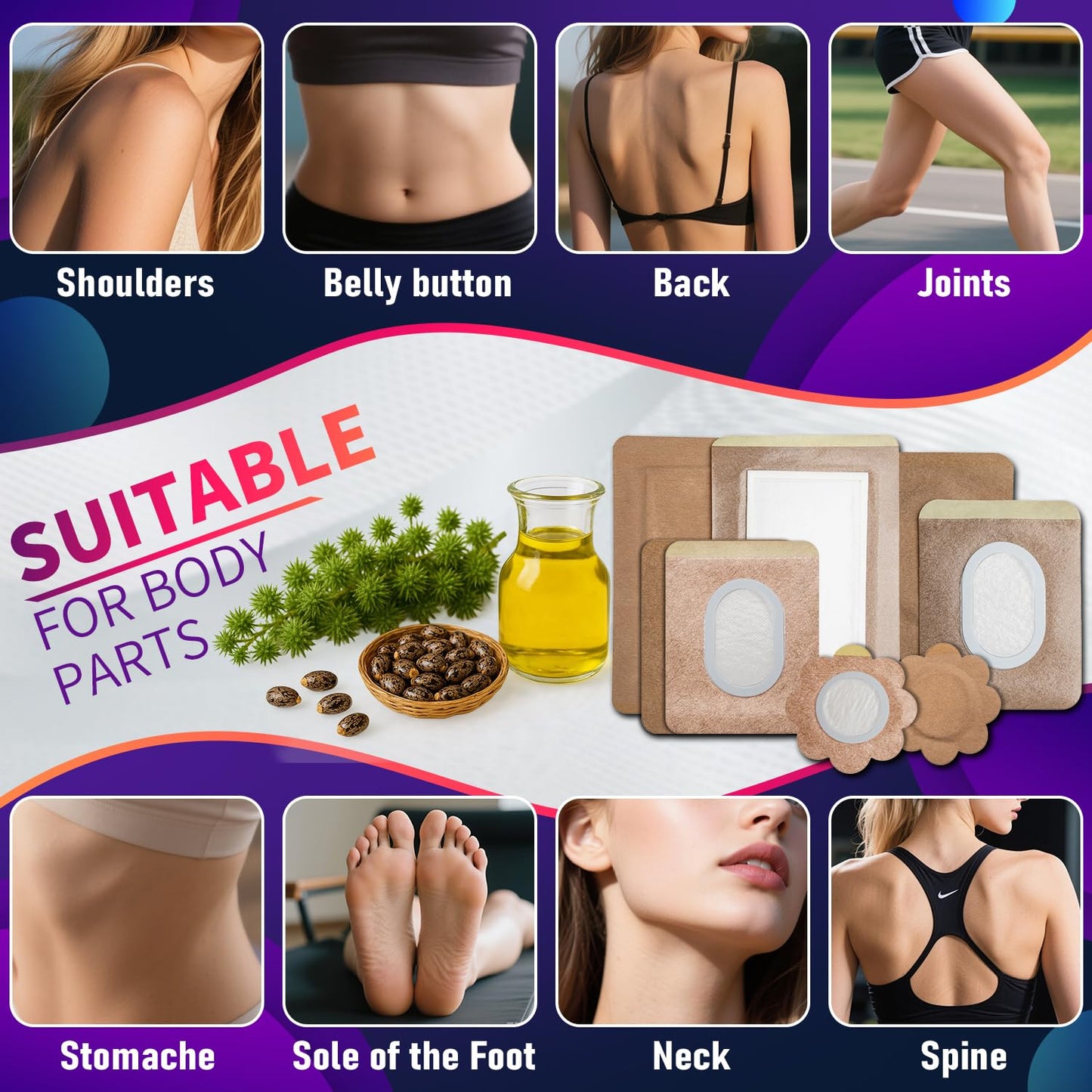 Castor Oil Pack Wrap Patch - Organic Cotton Belly Button Patch (30 Pcs) | Disposable Self-Adhesive Abdominal Pads