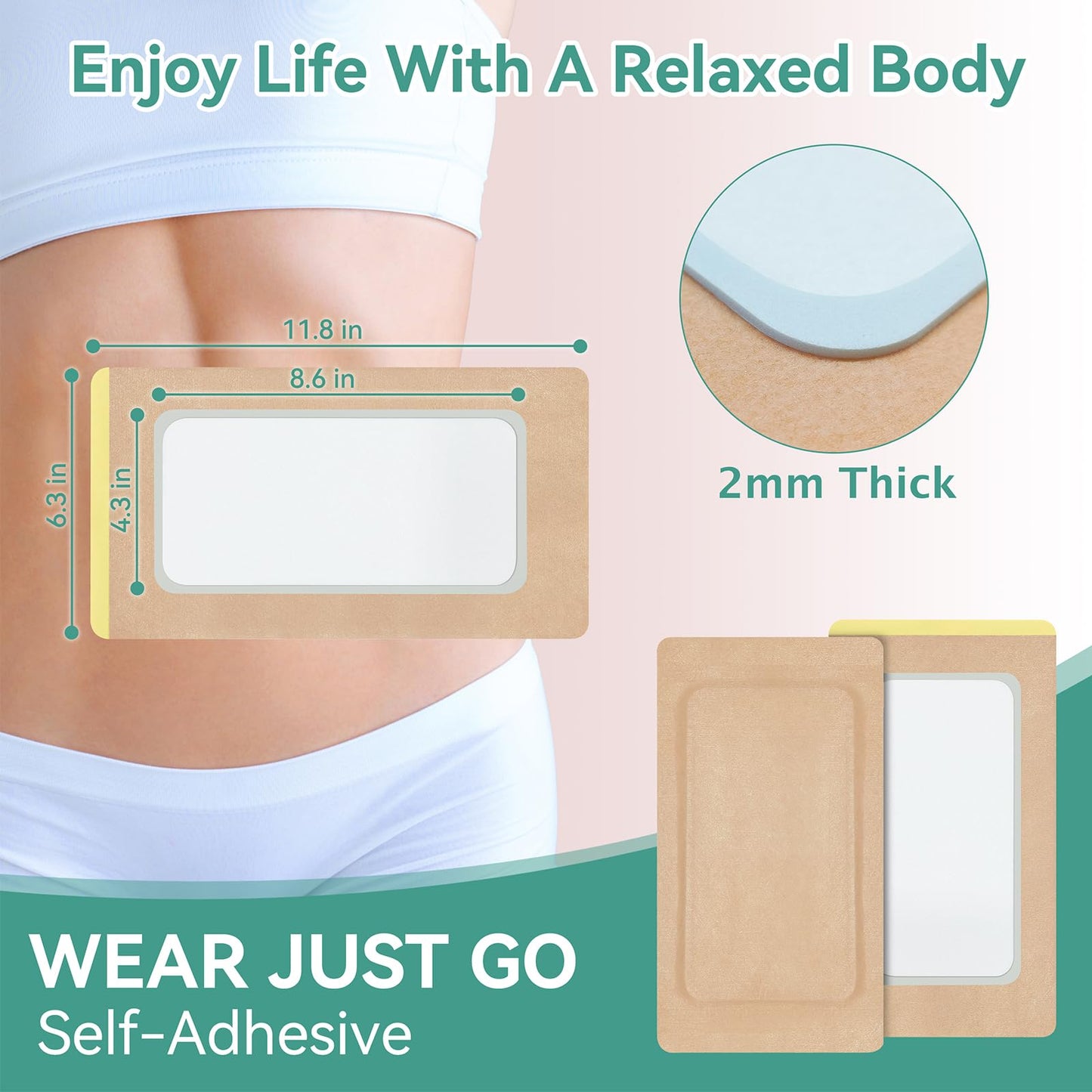 10Pcs Castor Oil Pack Wrap | Organic Cotton, Disposable Self-Adhesive Patches (11.8 x 6.3 in) - Leak-Free, Portable