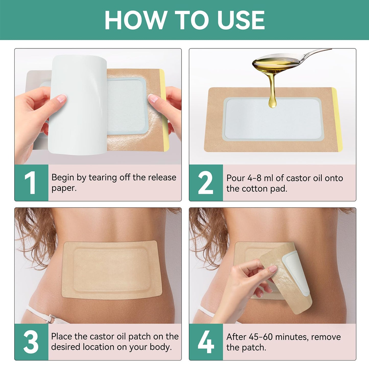 10Pcs Castor Oil Pack Wrap | Organic Cotton, Disposable Self-Adhesive Patches (11.8 x 6.3 in) - Leak-Free, Portable