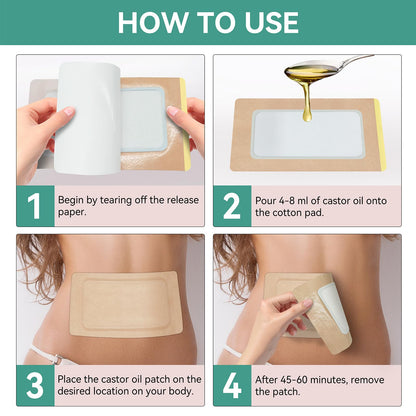 10Pcs Castor Oil Pack Wrap | Organic Cotton, Disposable Self-Adhesive Patches (11.8 x 6.3 in) - Leak-Free, Portable