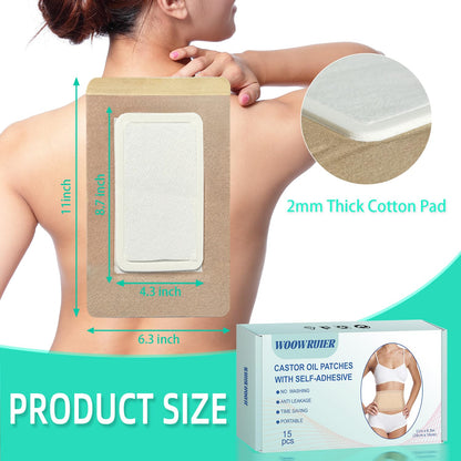 15 Pcs Large Castor Oil Patch Wraps – Anti-Leak Cotton, 11x6.3 in (Oils Not Included)
