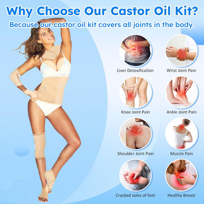Castor Oil Pack Wrap Kit – 10 Pcs Reusable Organic Castor Oil Packs with Adjustable Straps