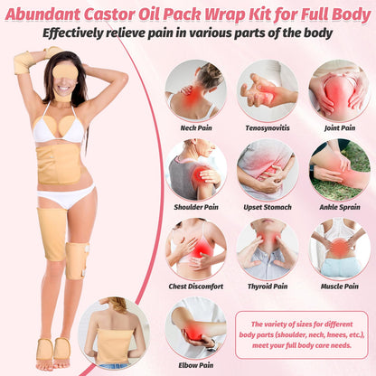 18 Pcs Castor Oil Pack Wrap – Reusable Full-Body Castor Oil Compress Kit with Extension Belts