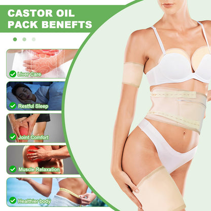 Castor Oil Pack Wraps - 8 Pcs Reusable, Adjustable Straps, Anti-Leak, Machine Washable