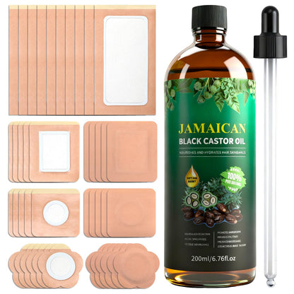 42 Pcs Castor Oil Pack Wrap Set with Organic Cold-Pressed Castor Oil – 6.76 oz Glass Bottle