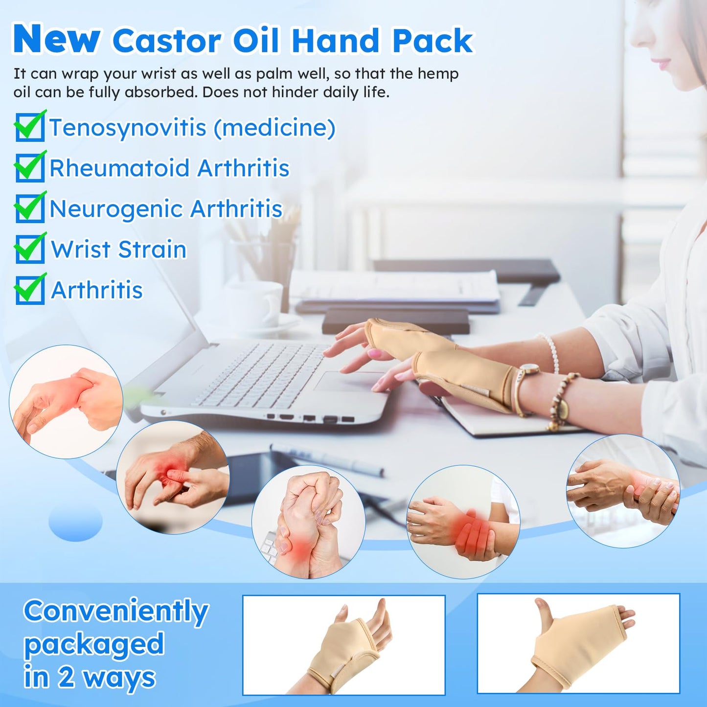 Castor Oil Pack Wrap Kit – 10 Pcs Reusable Organic Castor Oil Packs with Adjustable Straps