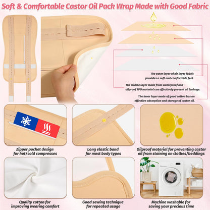 18 Pcs Castor Oil Pack Wrap – Reusable Full-Body Castor Oil Compress Kit with Extension Belts