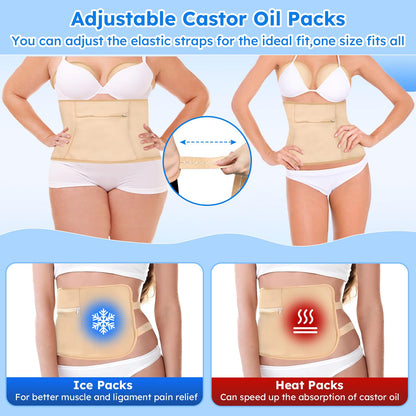 Castor Oil Pack Wrap Kit – 10 Pcs Reusable Organic Castor Oil Packs with Adjustable Straps