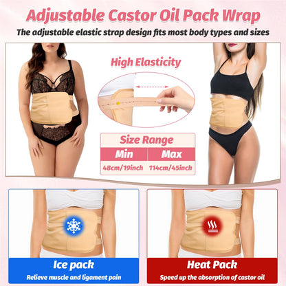 18 Pcs Castor Oil Pack Wrap – Reusable Full-Body Castor Oil Compress Kit with Extension Belts