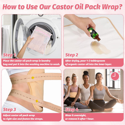 18 Pcs Castor Oil Pack Wrap – Reusable Full-Body Castor Oil Compress Kit with Extension Belts