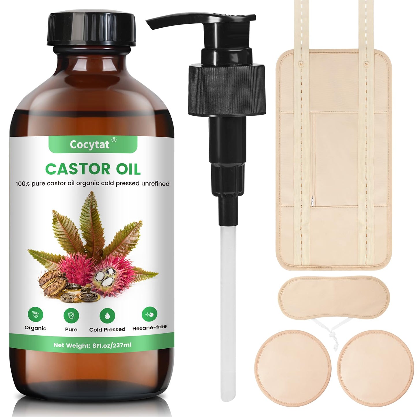 Castor Oil Pack Wrap – 8 oz Cold Pressed Organic Castor Oil (Glass Bottle)