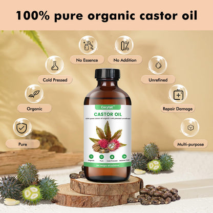 Castor Oil Pack Wrap – 8 oz Cold Pressed Organic Castor Oil (Glass Bottle)