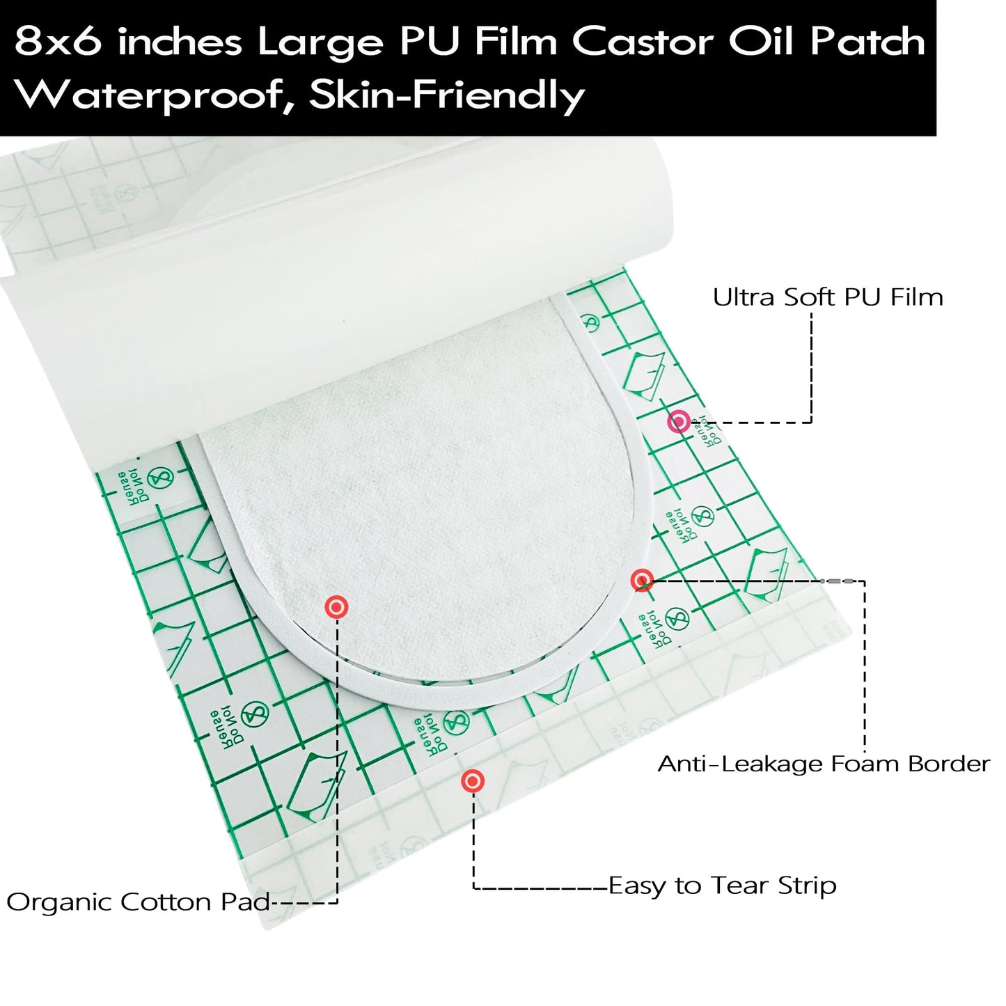 24 Pack Castor Oil Pack Wrap - 8x6 in Self-Adhesive Patches for Stomach | Waterproof, Anti-Leak