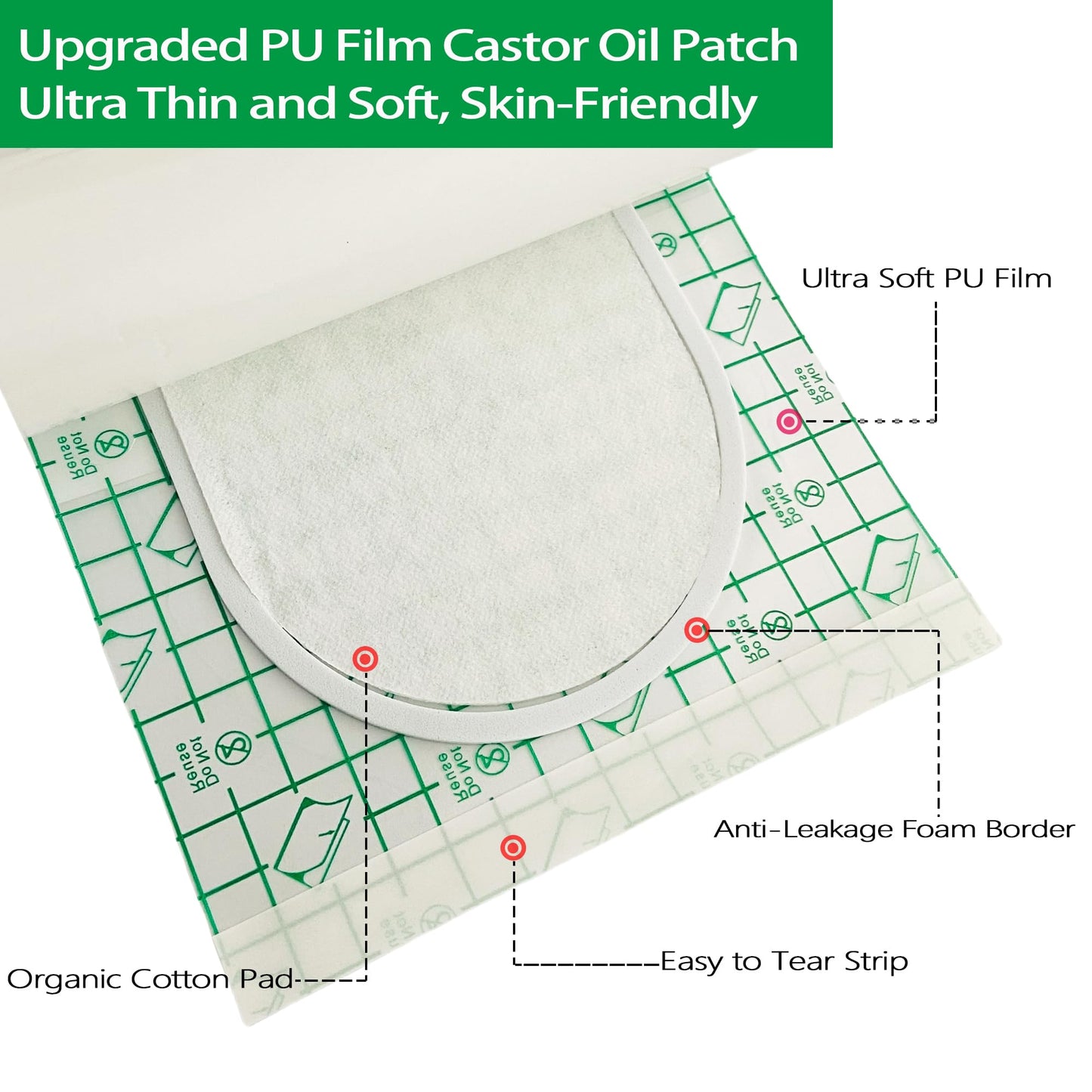 20 Pack Disposable Castor Oil Pack Wraps – 8x6 in, Soft PU Film, Anti-Leak, No Wash Castor Oil Pads for Sensitive Skin