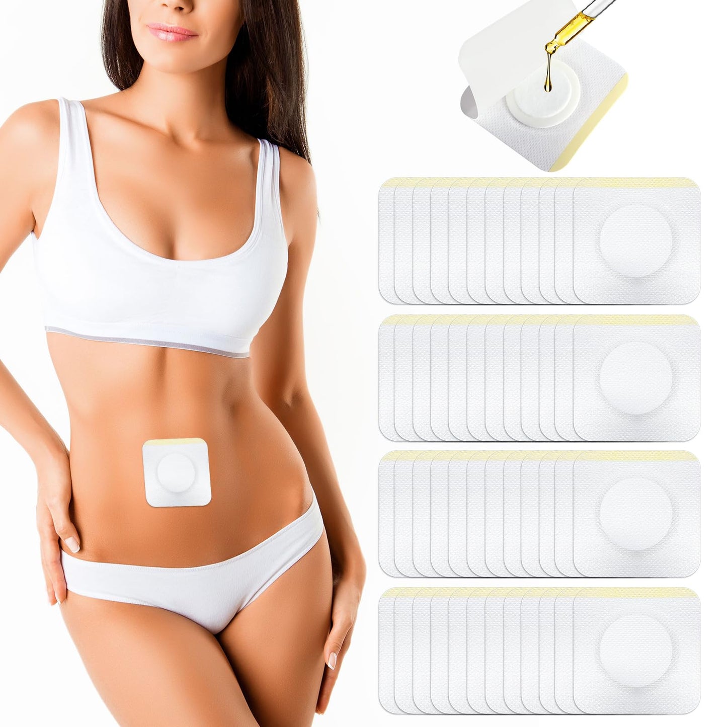 Castor Oil Pack Wrap for Belly Button – 50 Pcs, Disposable Self-Adhesive Patches, Hypoallergenic