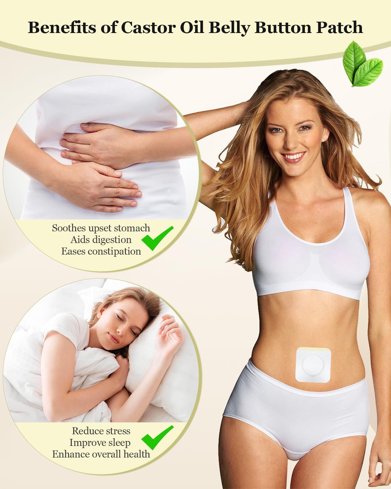 Castor Oil Pack Wrap for Belly Button – 50 Pcs, Disposable Self-Adhesive Patches, Hypoallergenic