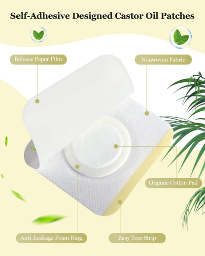 Castor Oil Pack Wrap for Belly Button – 50 Pcs, Disposable Self-Adhesive Patches, Hypoallergenic