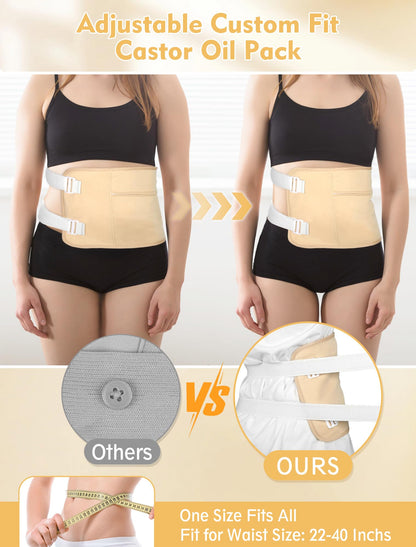 Castor Oil Pack Wrap Kit - 9pcs Reusable Organic Cotton, Adjustable Leak-Proof Wraps for Shoulders, Neck, Back & More