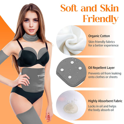9 Pcs Castor Oil Pack Wrap Organic Cotton – Full-Body Detox Kit (Reusable, Adjustable)