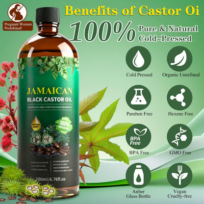 42 Pcs Castor Oil Pack Wrap Set with Organic Cold-Pressed Castor Oil – 6.76 oz Glass Bottle