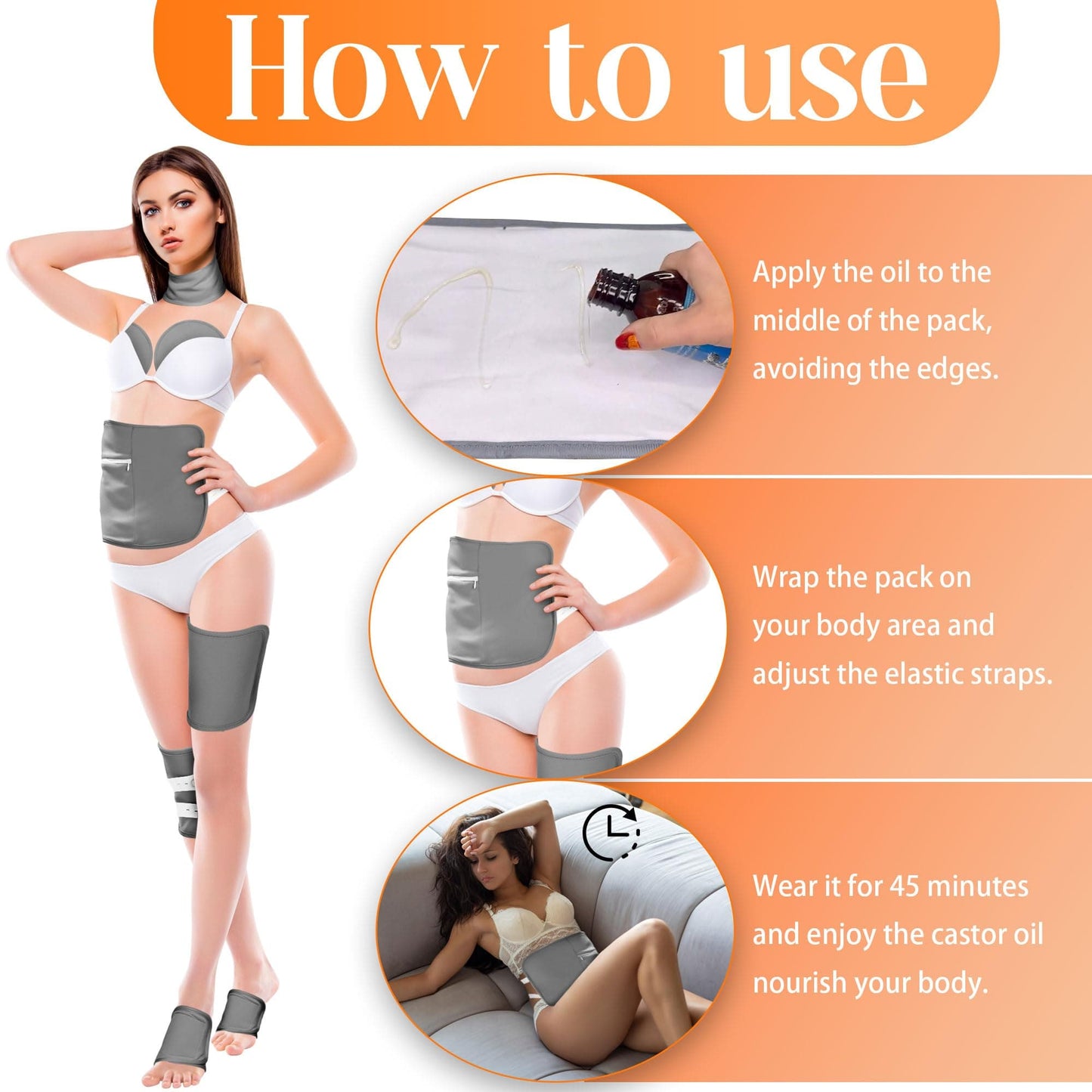 9 Pcs Castor Oil Pack Wrap Organic Cotton – Full-Body Detox Kit (Reusable, Adjustable)