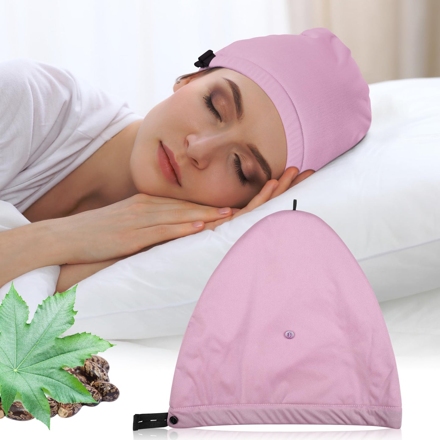 Castor Oil Pack Wrap for Hair - Organic Cotton Reusable Sleep Cap (2-Layer Waterproof)