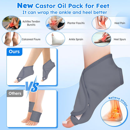Castor Oil Pack Wrap Kit - 10 Pcs, Adjustable Straps, Reusable Organic Cotton (Gray)