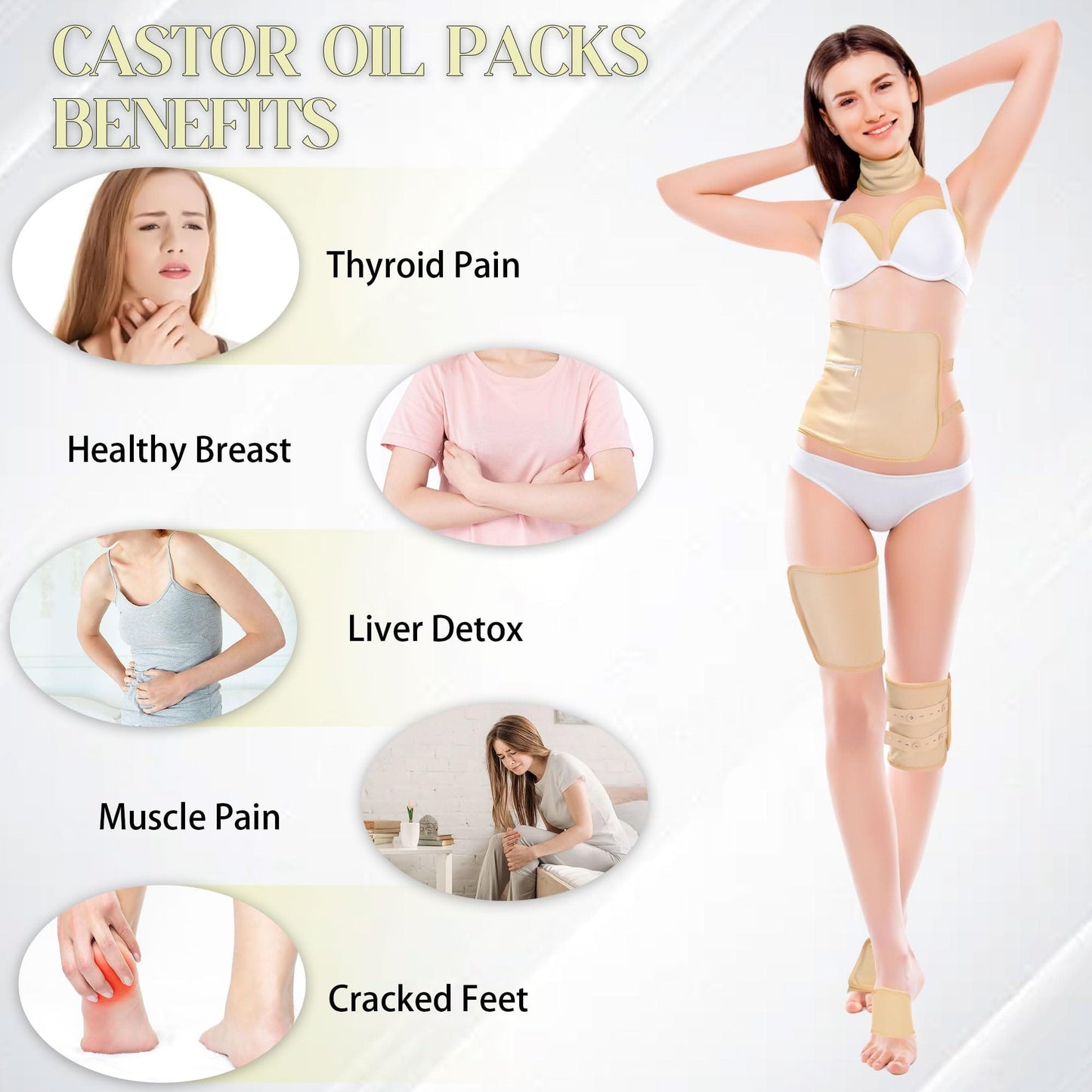 9 Pcs Castor Oil Pack Wrap Kit — Organic Cotton, Reusable Pads, Adjustable Straps