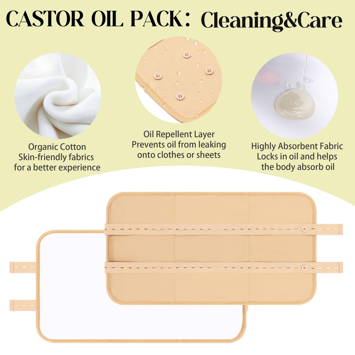 9 Pcs Castor Oil Pack Wrap Kit — Organic Cotton, Reusable Pads, Adjustable Straps