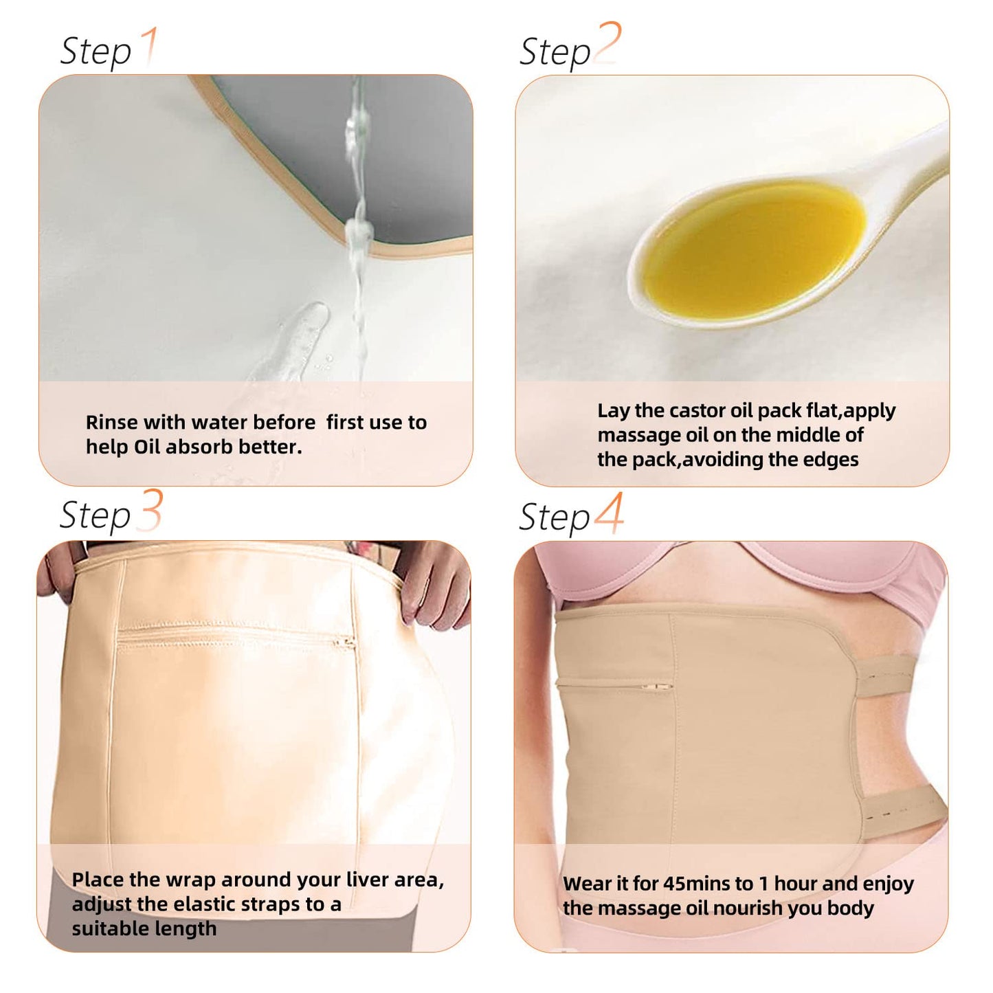 Castor Oil Pack Wrap Kit - Organic Cotton, Reusable, Liver Detox