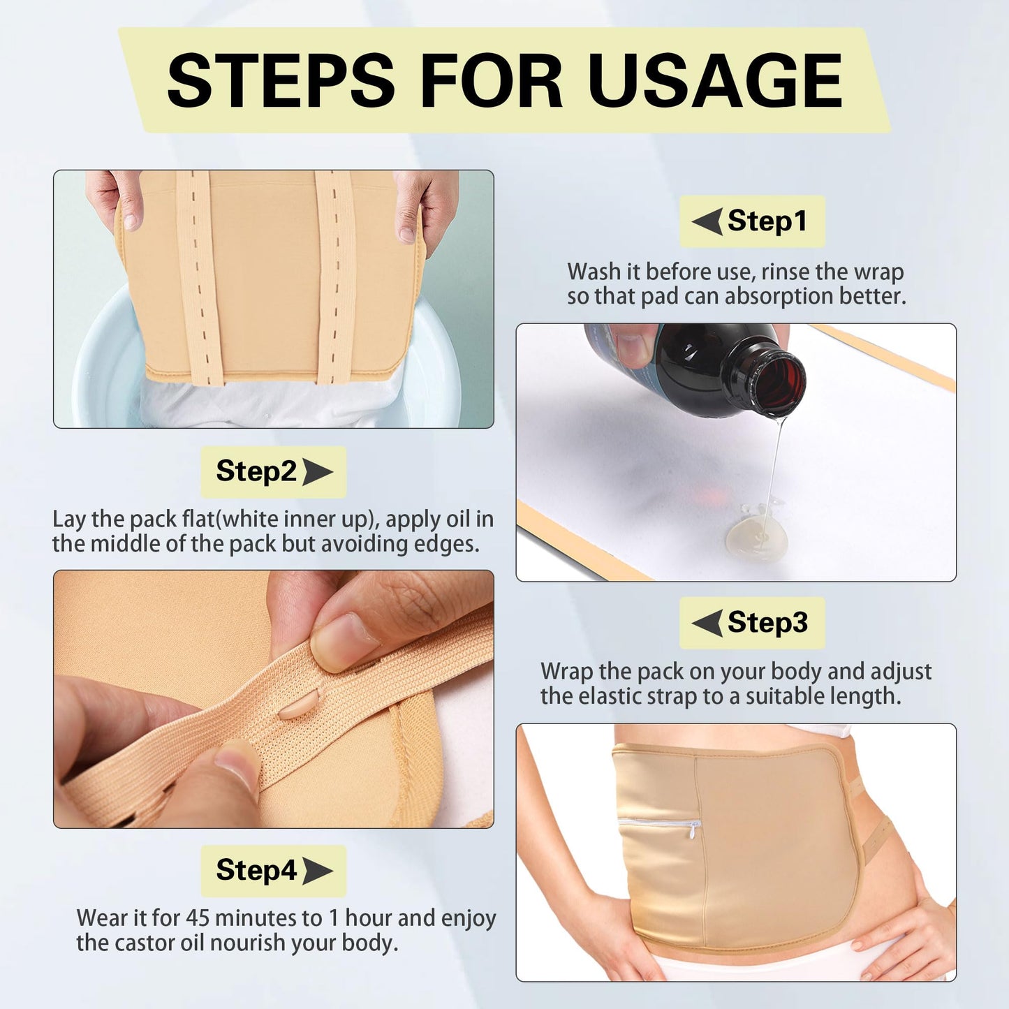 9 Pcs Castor Oil Pack Wrap Kit — Organic Cotton, Reusable Pads, Adjustable Straps