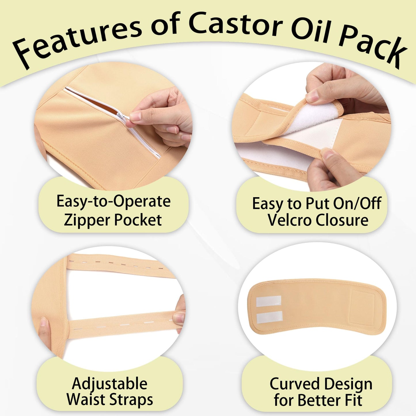 9 Pcs Castor Oil Pack Wrap Kit — Organic Cotton, Reusable Pads, Adjustable Straps