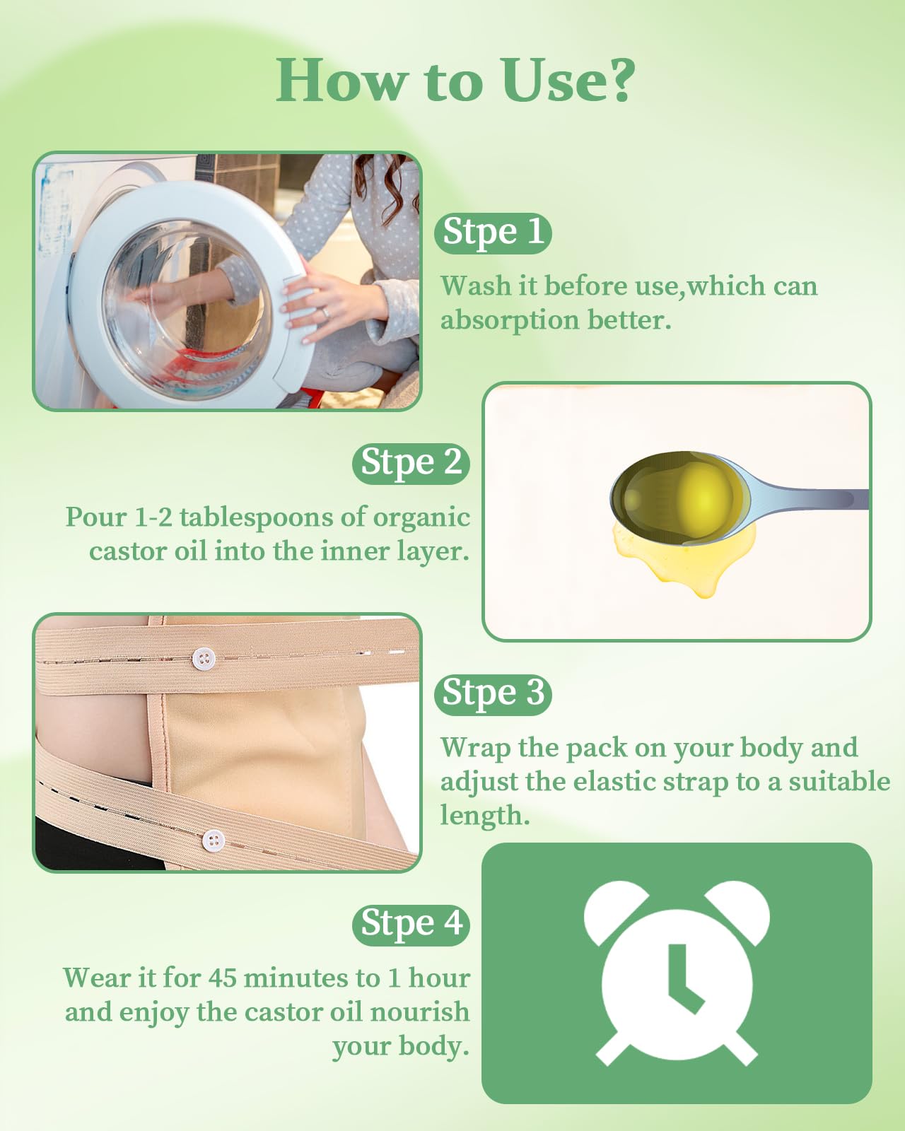 Castor Oil Pack Wrap Kit - 9 Pcs, Reusable & Adjustable
