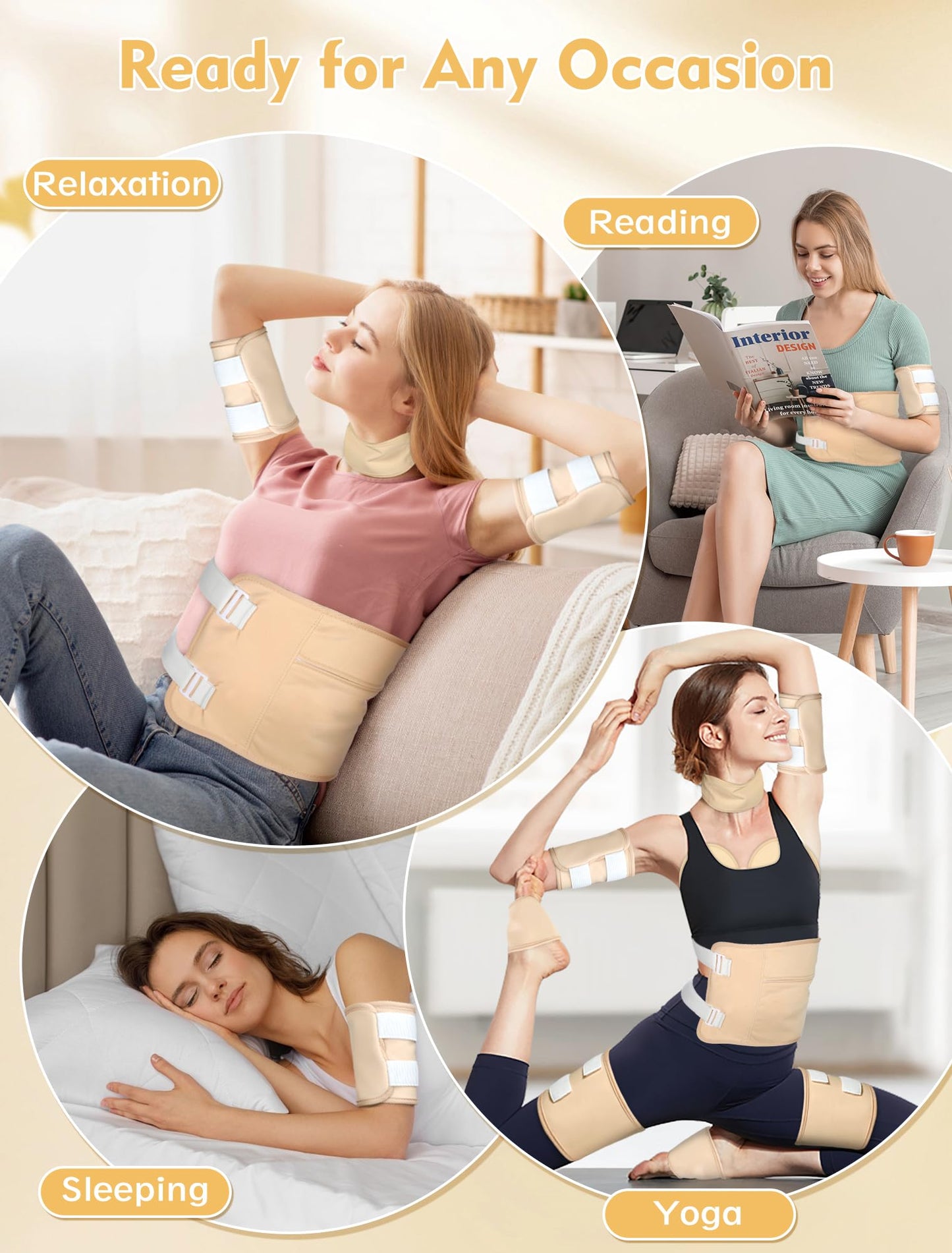 Castor Oil Pack Wrap Kit - 9pcs Reusable Organic Cotton, Adjustable Leak-Proof Wraps for Shoulders, Neck, Back & More