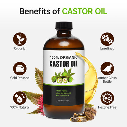 40 Pcs Castor Oil Pack Wrap – Self-Adhesive Patches + 8oz Organic Oil (237ml)